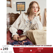 兩三事絲路花語(yǔ)2025秋季新款宮廷風(fēng)荷葉邊領(lǐng)蕾絲拼接燈籠袖襯衫女 米白色 S