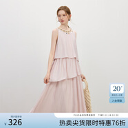 范思藍恩度假風(fēng)重工領(lǐng)口無(wú)袖掛脖連衣裙2025夏新款不規則裙擺2469 水粉色 M