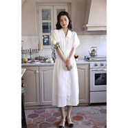 法式翻領(lǐng)泡泡袖雪紡連衣裙 云朵白長(cháng)款2天內發(fā) S S