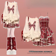 匯媚跨年圣誕穿搭蝴蝶結針織衫女毛衣女連衣裙約會(huì )戰袍顯瘦百搭氛圍感 杏色圣誕毛衣+紅色吊帶裙 【兩件套】 M 【建議80-100斤】