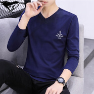 七匹狼夾克專(zhuān)家純棉V領(lǐng)純色秋季男士韓版潮流長(cháng)袖T恤潮流男裝打底衫上衣白 長(cháng)袖V領(lǐng)船錨藏青 2XL