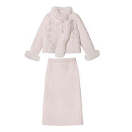 愛(ài)裳霓新中式復古國風(fēng)高級感夾棉刺繡短外套入冬新款半身裙毛毛拼接套裝 外套+半身裙（夾棉加厚更保暖） XS