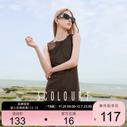 三彩2025夏季新款修身無(wú)袖圓領(lǐng)小A字連衣裙簡(jiǎn)約短裙氣質(zhì)F