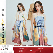 兩三事梵高文藝 藝術(shù)長(cháng)廊 2025夏季新款復古印花抽繩綁帶兩穿半身裙 花色 L