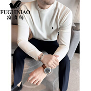 富貴鳥(niǎo)（FUGUINIAO）潮牌時(shí)尚簡(jiǎn)約刺繡長(cháng)袖T恤男士冬季秋衣純色圓領(lǐng)體恤打底上衣 白色 M