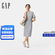 蓋璞女裝2025春季新款刺繡logo短袖圓領(lǐng)連衣裙寬松收腰長(cháng)裙729216