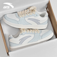 安踏板鞋女鞋2025秋冬新款正品小白鞋輕便透氣厚底增高百搭休閑鞋子女 淺青灰【贈送米黃蕾絲鞋帶】 36.5