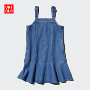 優(yōu)衣庫童裝女童牛仔連衣裙水洗產(chǎn)品背帶喇叭裙子478204 65 寶藍色 160