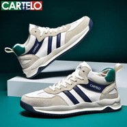 卡帝樂(lè )鱷魚(yú)（CARTELO）休閑運動(dòng)鞋子男四季透氣老爹鞋跑步徒步鞋 QH8003小碼 米深藍 38