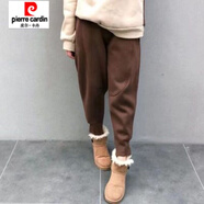 皮爾卡丹（pierre cardin）純棉秋冬季加絨加厚拼接休閑垮褲運動(dòng)衛褲寬松慵懶哈倫褲束腳女男 卡其【不加絨】 M 85-100斤