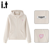 :CHOCOOLATE  it女裝灰色搖粒絨拉鏈連帽衛衣開(kāi)衫女2025年冬季運動(dòng)風(fēng)修身外套 杏色 S