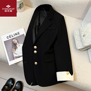 俞兆林米白色西裝外套女2025秋季新款韓版設計感小眾時(shí)尚氣質(zhì)通勤小西服 黑色 S 建議100斤以下