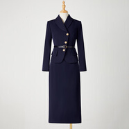 X.C.N 祥春鳥(niǎo)高端商務(wù)通勤套裝女氣質(zhì)西裝裙空姐工作服職業(yè)裝2025正流行 藏藍色外套+半身裙+腰帶 L