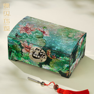 錦貝傳說(shuō)高檔首飾盒結婚精致禮物螺鈿漆器珠寶實(shí)木雙層收納嫁妝情人節禮物 D-064綠色荷花翻蓋魚(yú)鎖首飾盒