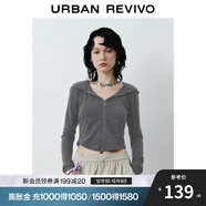 UR2025秋季新款女時(shí)尚連帽愛(ài)心蝴蝶結拉鏈修身外套UYB150001 深灰 M