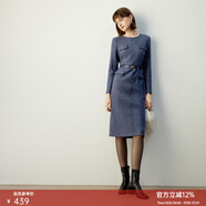 顏域紫色小香風(fēng)連衣裙女裝2024新款秋冬氣質(zhì)裙子中長(cháng)款毛呢連身裙 藍色 M/38