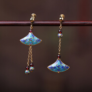 煙雨江南景泰藍復古耳環(huán)女民族風(fēng)夸張耳飾不對稱(chēng)設計耳墜中國風(fēng)飾品耳夾 耳夾款 適合無(wú)耳洞佩戴