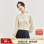 尚都比拉秋冬半高領(lǐng)燈籠袖針織衫女修身顯瘦打底衫內搭上衣 米杏色 S 