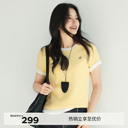 伊芙麗（eifini）蔣欣代言【夏季薄款全新升級】高智麻花毛衣短袖針織衫女 黃色 短袖圓領(lǐng)現貨 S 80-105斤