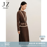 玖姿·安娜蔻浪漫香風(fēng)半高領(lǐng)羊毛壓褶毛衫連衣裙女冬款 咖啡 S