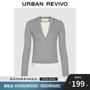 UR2025冬季新款女裝休閑撞色假兩件連帽修身T恤UYY450298 花灰 M