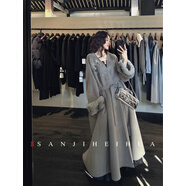 三吉黑花【初見(jiàn)】手工釘珠100綿羊毛雙面大衣外套女款2025新加厚 煙灰(100綿羊毛) XS