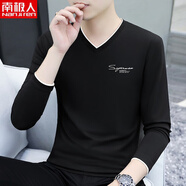 南極人（Nanjiren）秋衣男純棉長(cháng)袖體恤潮流男裝新款小衫上衣服V領(lǐng)打底衫冬季男T恤 YPZ1033 黑色 M 建議100-115斤