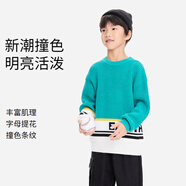 安奈兒童裝男童圓領保暖毛衣新款撞色條紋字母提花針織衫上衣 G191新生綠 120cm