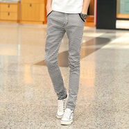 男褲2024潮流百搭休閑褲夏季個(gè)性修身棉彈英倫風(fēng)黑白格子小腳褲子 白色456黑白格子長(cháng)褲 40 2790-98斤