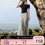 三彩2025夏季新款碎花半身裙斜裁A字裙松緊腰魚(yú)尾裙浪漫長(cháng)裙M