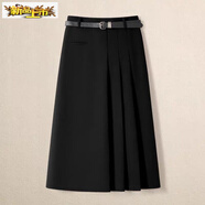 初徑毛呢半身裙女秋冬新款高腰顯瘦中長(cháng)款百褶裙時(shí)尚百搭韓版包臀裙子 黑色 +皮帶 3XL 141-151斤