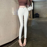 歐美提臀小腳褲2025年秋冬彈力顯瘦高腰牛仔褲女九分緊身鉛筆褲潮 白色 常規 XS