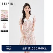 詩(shī)凡黎【明星同款】娃娃領(lǐng)碎花連衣裙女24年夏新款多巴胺甜美粉色公主裙 粉色 S 155/80A
