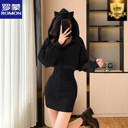 羅蒙韓國chic性感包臀拉鏈衛衣裙女秋冬新款時(shí)尚修身小個(gè)子氣質(zhì)連衣裙 黑色 XS