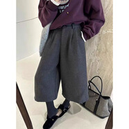 稻煥歐洲站韓版羊毛呢七分褲2025秋冬新款小個(gè)子咖色闊腿直筒 深灰色 M