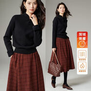 ONE BUYE【新品】氣質(zhì)針織衫女冬季端莊純色加絨加厚上衣25052567 黑色 L