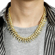新款滿(mǎn)鉆說(shuō)唱帶刺荊棘鑲鉆古巴鏈朋克復古嘻哈潮牌鎖骨鏈短款頸鏈 金色20inch(50cm)