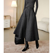 ONE BUYE【新品】【含羊毛】大擺A字半裙女秋冬款千鳥(niǎo)格半裙25070621 灰色 S