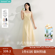 茵曼（INMAN）章若楠同款歐若風(fēng)法式吊帶連衣裙2025夏季新品女裝淡鵝黃色裙子 淺黃色 (方領(lǐng)) M