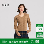 森馬（Semir）森柔毛衫|毛衣女刺繡V領(lǐng)顯瘦寬松2024絞花上衣復古風(fēng)109724107014