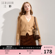 三彩冬款假兩件針織衫V領(lǐng)雙排扣毛衫設計感毛衣老錢(qián)風(fēng)女 卡其色 XL 170/92A