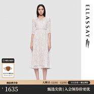 歌力思（ELLASSAY）2025早春新款高貴典雅睫毛蕾絲棉感中長(cháng)款連衣裙女EWU361Y00700 純凈白 S