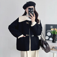 NYIG設計感娃娃領(lǐng)毛呢外套女秋季2026新款韓系寬松洋氣減齡小香風(fēng)開(kāi)衫 黑色 M