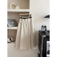 覆古日韓系工裝洗水棉百褶半身裙女夏中長(cháng)版洋派質(zhì)遮胯休閑a字裙 杏色 均碼 均碼