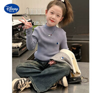 迪士尼（Disney）女童2025中大童新款一體絨加厚兒童毛衣修身洋氣針織打底衫公主風(fēng) 淺灰色 140