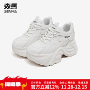 森馬（Senma）厚底老爹鞋女鞋2025秋冬新款加絨保暖百搭增高休閑女鞋白色運動(dòng)鞋 米白色四季款 33
