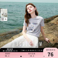 三彩2025夏季新款字母刺繡T恤圓領(lǐng)正肩短袖上衣套頭衫休閑M 花灰色 S 155/80A
