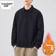 以純（YISHion）polo衫男長(cháng)袖秋季翻領(lǐng)t恤男純色秋裝上衣重磅春秋款打底衛衣男士 A201 黑色加絨 【秋冬】 加絨 M 【90-115斤】