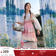 兩三事油畫(huà)復古半身裙2025春季新款粉色裙子不規則拼接背帶裙幻世浮生 粉色-y M