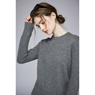 鹿王（KING DEER）鄂爾多斯市產(chǎn)25新款低領(lǐng)雙股加厚山羊絨衫女圓領(lǐng)短款純色毛衣寬松 煙墨灰 M